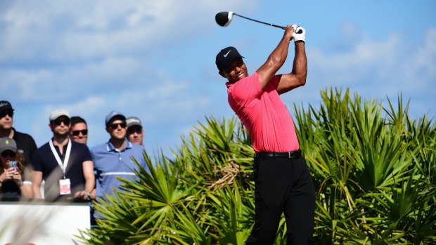 Tiger Woods tees off on the third hole during the final round of the Hero World Challenge.