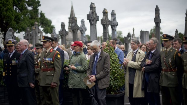 Members of the public and military officials from Britain and Ireland attend a ceremony to commemorate the centenary of the execution of British diplomat Roger Casement at Glasnevin Cemetery in Dublin earlier this month.  