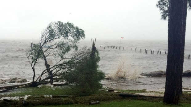 Rough surf smashes the shore as Hurricane Hermine nears the Florida coast.