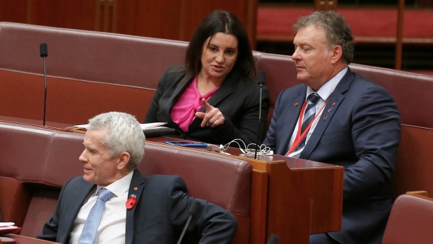 Independent Senator Jacqui Lambie (centre) was the only crossbencher not to support the bill.