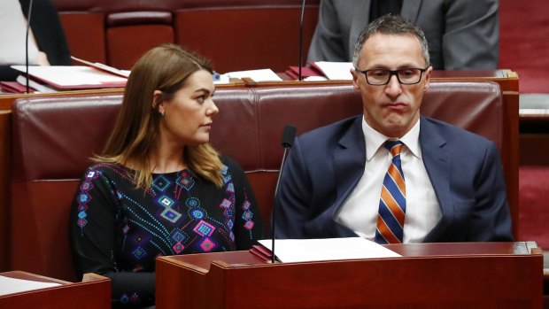 Influencers or left out? Greens' education spokeswoman Sarah Hanson-with leader Richard Di Natale.
