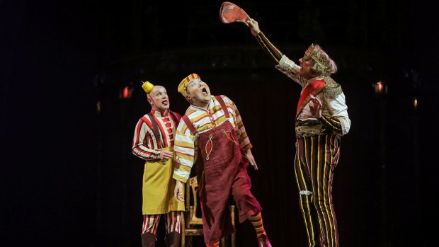 Hamming it up: clowns in Cirque du Soleil's <i>Kooza</i>.