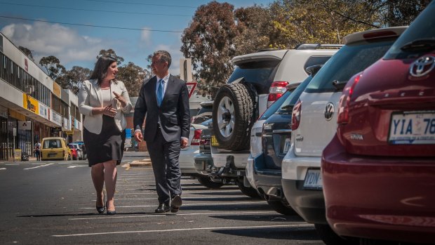 Liberals leader Jeremy Hanson and Giulia Jones want to scale back paid parking in Canberra. 
