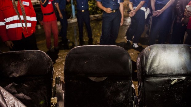 Remains of seats from the AirAsia QZ8501 crash, recovered from Indonesian waters.