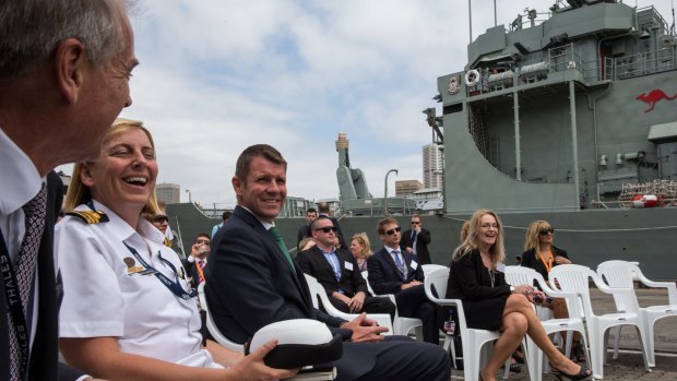 Premier Mike Baird at the  Garden Island naval base on Wednesday.
