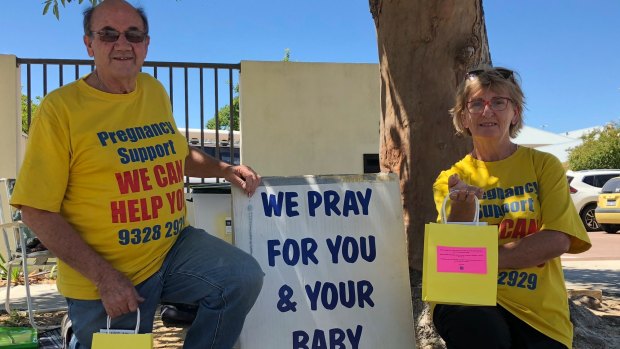 Bob Stanley and Margaret Laundy pray for women seeking abortions at a Perth clinic.