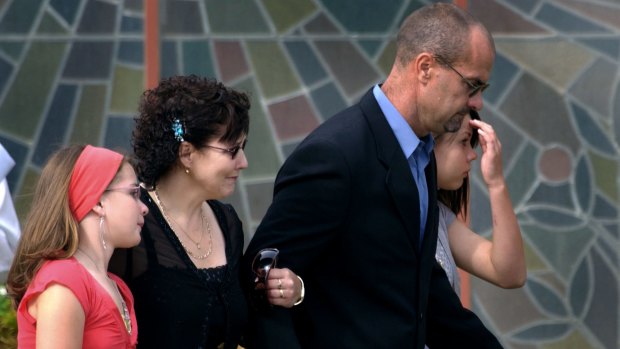 Monica-Rose, Jennie-May and Stephen Weight at Stevie-Lee's funeral. 