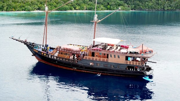 Liveaboard boat, the Euphoria, at anchor.