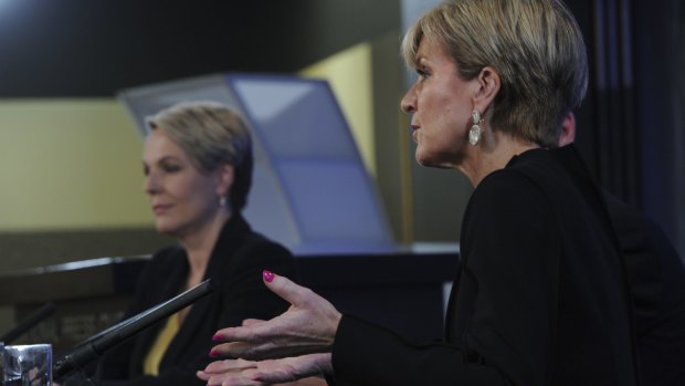 Minister for Foreign Affairs Julie Bishop and opposition spokeswoman Tanya Plibersek on Tuesday. 