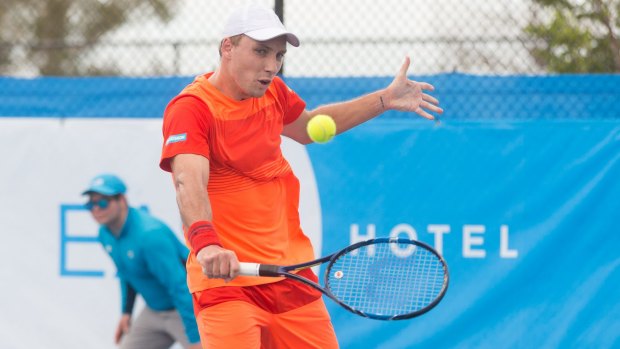 Steve Darcis in action at the Canberra Challenger. The world No.80 on Thursday won through to the semi-finals.