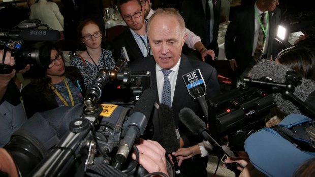 Reporters seek comment from Malcolm Turnbull on Tuesday morning. 