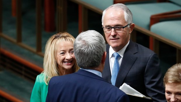 Chief Government Whip Nola Marino and Prime Minister Malcolm Turnbull at the start of Question Time earlier this year.