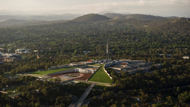An aerial view of Parliament House in Canberra. The capital city is the subject of jibes from critics.