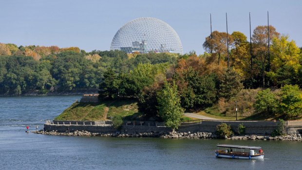 On the St Lawrence River islands with the Biosphere in the distance.