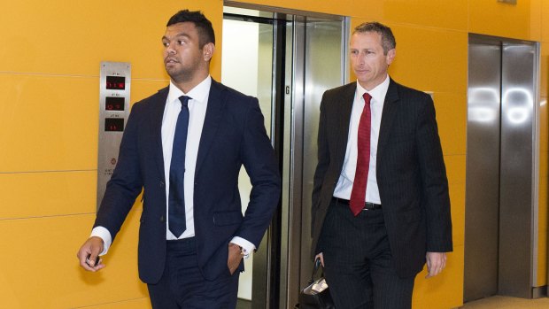 Facing the music: Kurtley Beale enters a code of conduct hearing at ARU headquarters in October.