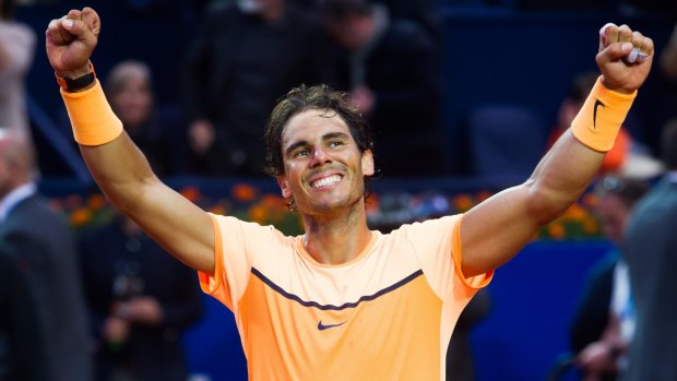 Rafael Nadal celebrates defeating Kei Nishikori in the final.