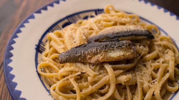 Cacio e pepe with cured sardines. 