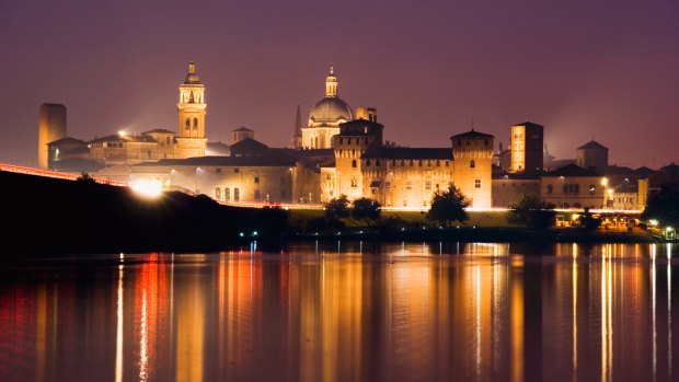 Cityscape of Mantua at night.