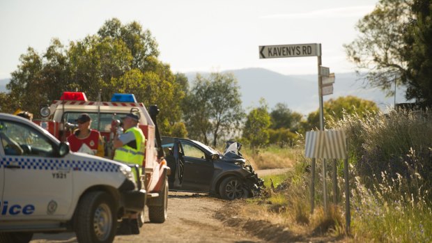 The scene of a crash on the corner of Dog Trap Rd and Kavenys Road near Murrumbateman.