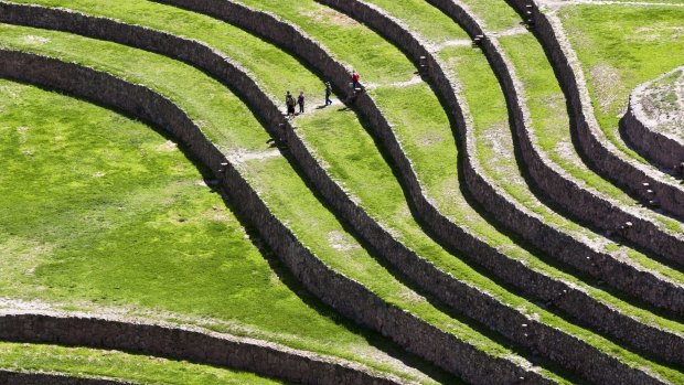 These circular terraces were built so the crops could be grown on the hilly terrain.