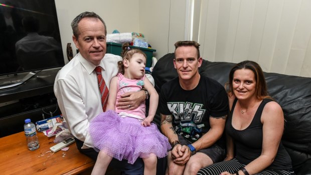 Bill Shorten with Trevor and Cherie Dell and their daughter Abbey.