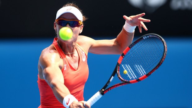 Samantha Stosur in action during her clash with Romania's Monica Nicolescu.
