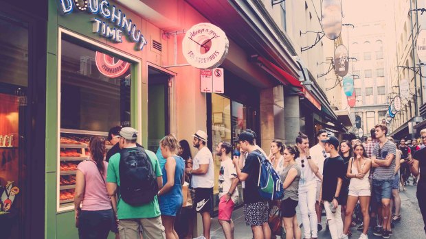 Brisbane's Doughnut Time opened in Melbourne's CBD to long queues.