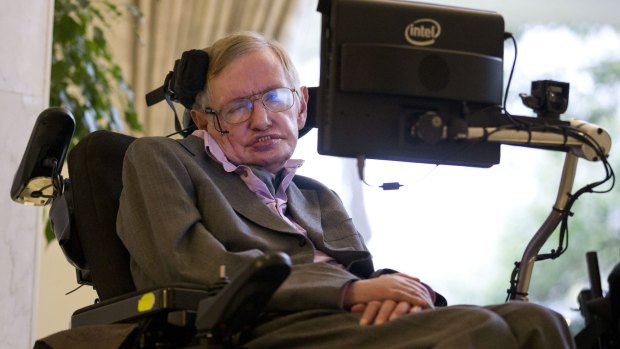 Stephen Hawking at a press conference last year to announce new communication technology.