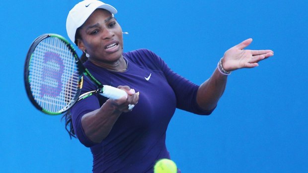 Serena William practises ahead of the Australian Open.