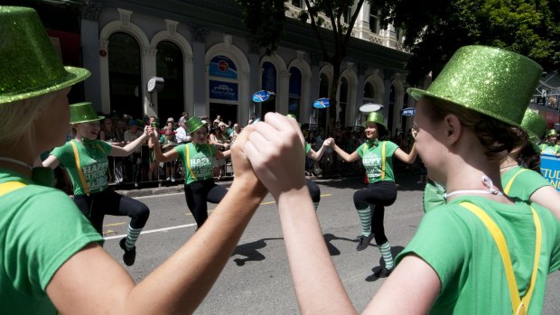 Dancing during the St Patrick's Day Parade in Brisbane. 