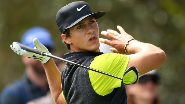 Denmark's Thorbjorn Olesen watches his tee shot on the fourth hole on day two of the Perth International at Lake Karrinyup Country Club on Friday.