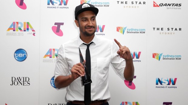 Triple J breakfast host Matt Okine after winning the ARIA for best comedy release.