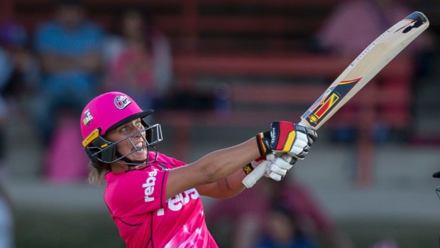 Big hit: Ashleigh Gardner Sixers brings up her century at North Sydney Oval in December.