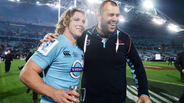 Sticking together: Michael Cheika with  current Wallabies captain Michael Hooper.