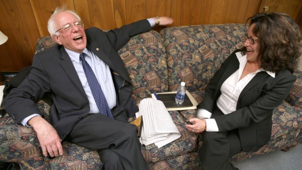 Bernie Sanders with Lorena Lopez, editor of Iowa-based Spanish-language newspaper La Prensa.