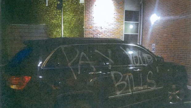 "Pay Your Bills": Rocco Arico's former friend Con Mattas had his car painted in one attack related to a drug debt.