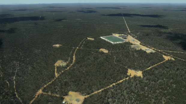 Santos' Bibblewindi CSG wastewater ponds in the Pilliga State Forest. Two-thirds of the 425 well pads are planned for the forest.
