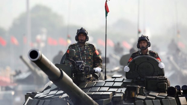 Armed-tanks are driven during a parade to commemorate the Myanmar's 72nd Armed Forces Day in Naypyitaw last week.