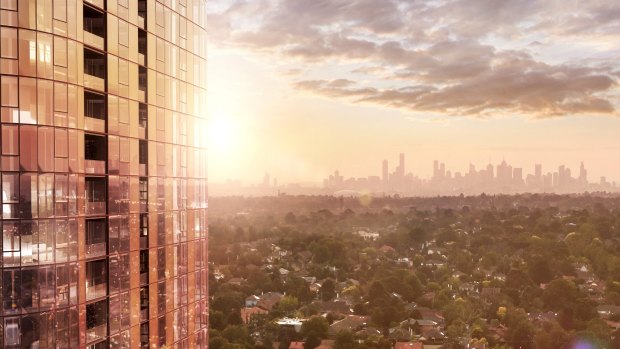 The view from Sky One, a 36-storey development in Box Hill.