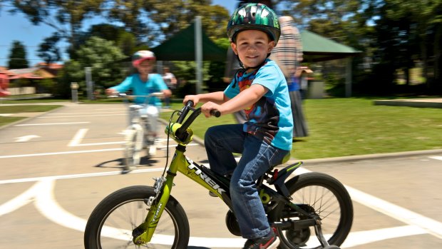 Omer Yandim learning how to ride a bicycle at the Essendon Traffic School. 