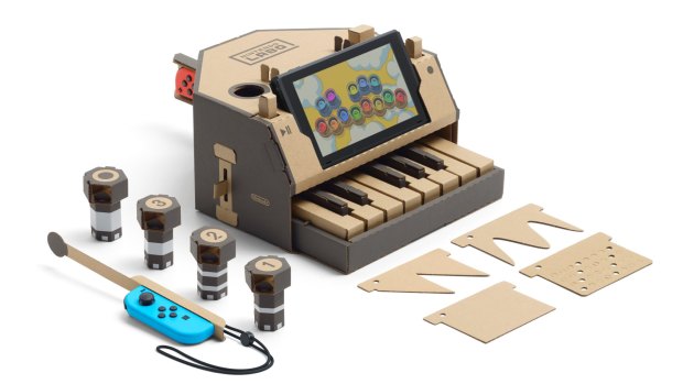 Nintendo Labo: Interactive toys, such as this piano, are put together with cardboard, string and other materials.