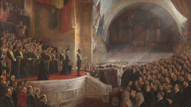 Tom Roberts' Opening of the first parliament of Commonwealth of Australia, 9 May 1901, otherwise known as the Big Picture.