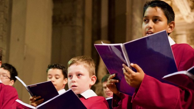 Liam O'Hara, 9, of Earlwood, and Cameron Roper-Tyler, 11, of Zetland rehearse with St Mary's Cathedral Choir in Italy before their performance for the Pope this Sunday in Rome.