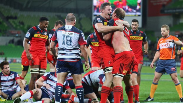 Emphatic: Stormers celebrate a resounding win, which left the exhausted Rebels shell-shocked.