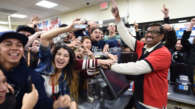 Celebrations at a California convenience store, where one of the winning tickets was sold.
