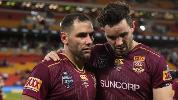 Cameron Smith, left, was spent after the Maroons' Origin I loss.