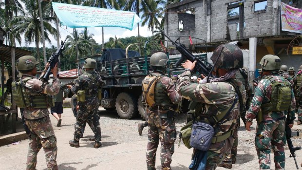 Philippines government troops prepare to head to Marawi city in May..