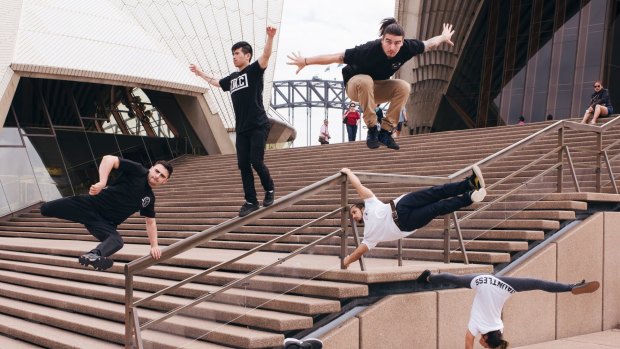 The DMC crews shows off its parkour skills at the Opera House.