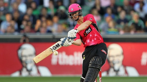 Lashing out: Jordan Silk plays a shot during the Big Bash League match between the Melbourne Stars and the Sydney Sixers at Melbourne Cricket Ground.