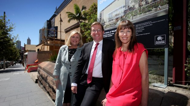 Museum head Kim McKay, Deputy Premier Troy Grant and architect Rachel Neeson at the unveiling of the new design. 